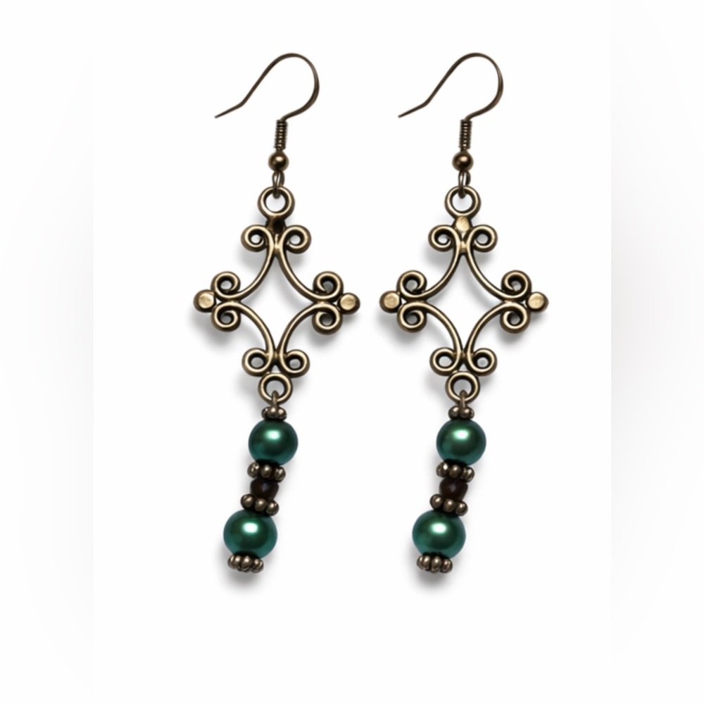 Elegant Gold and Teal Dangle Earrings